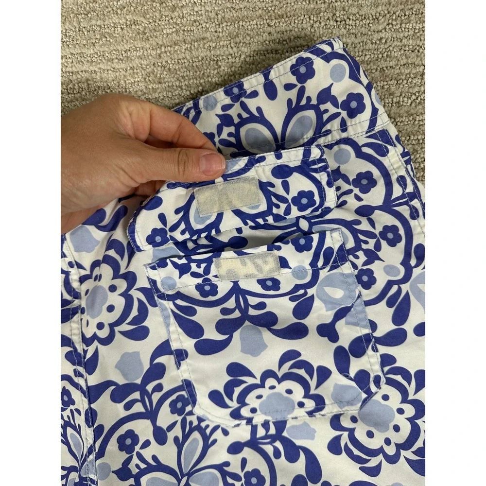 Philippe Matignon Mens Blue White Floral Medallion Swim Trunks Board Shorts M
